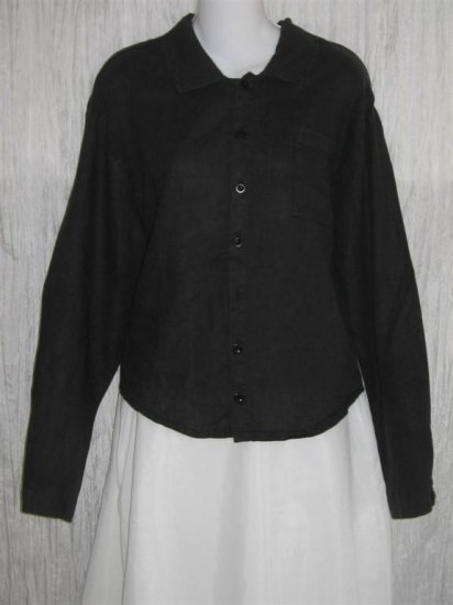 FLAX Black LINEN Button Shirt Tunic Top Jeanne Engelhart Small S