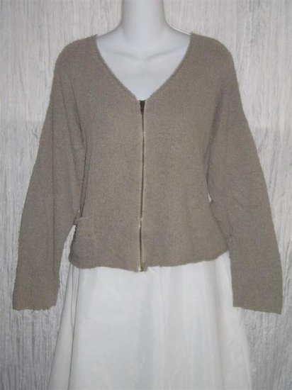 FLAX by Angelheart Jeanne Engelhart Mushroom Cropped Zipper Cardigan Sweater M L