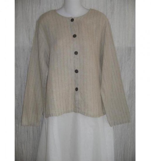 J. Jill Striped Boxy LINEN Button Shirt Top Medium M