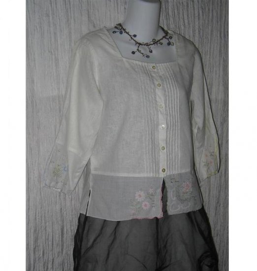 SUSAN BRISTOL White Linen Handkerchief Blouse Shirt Top S