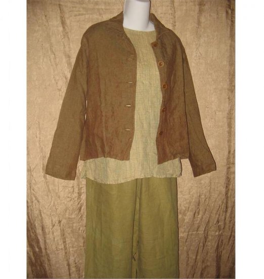 FLAX Rich Earthy Brown LINEN Boxy Button Jacket Shirt Top Jeanne Engelhart Petite P