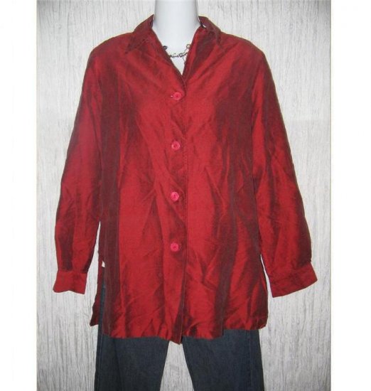 Neiman Marcus Rich Red Silk Button Shirt Tunic Top Size 6