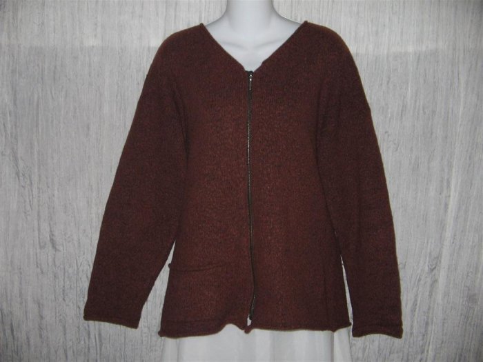 FLAX by Angelheart Jeanne Engelhart Russet WOOL Zipper Cardigan Sweater S M