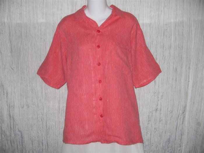 FLAX Red Stripe Linen Button Shirt Tunic Top Jeanne Engelhart Small S