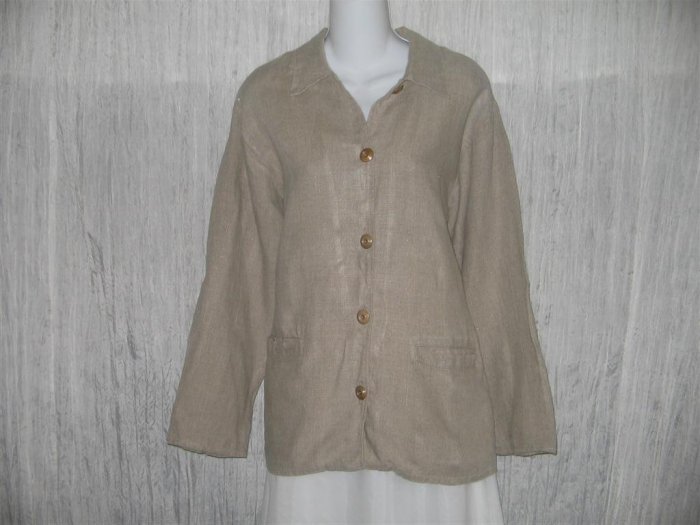 Jeanne Engelhart FLAX Long Natural Linen Tunic Jacket Top Small S
