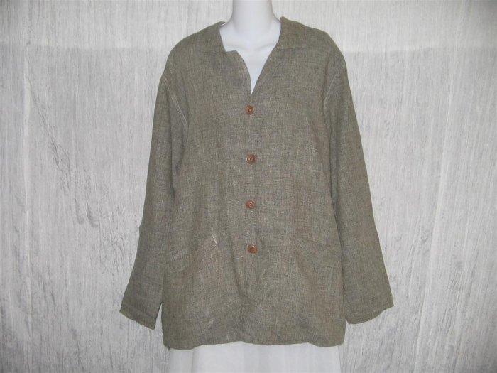 Jeanne Engelhart FLAX Long Gray Linen Tunic Jacket Top Medium
