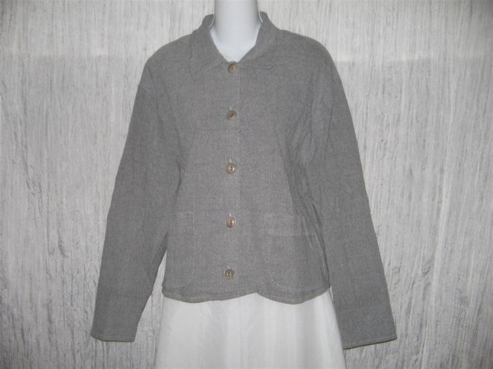 Jeanne Engelhart FLAX Gray Boxy Cotton Lycra Jacket Top Medium M