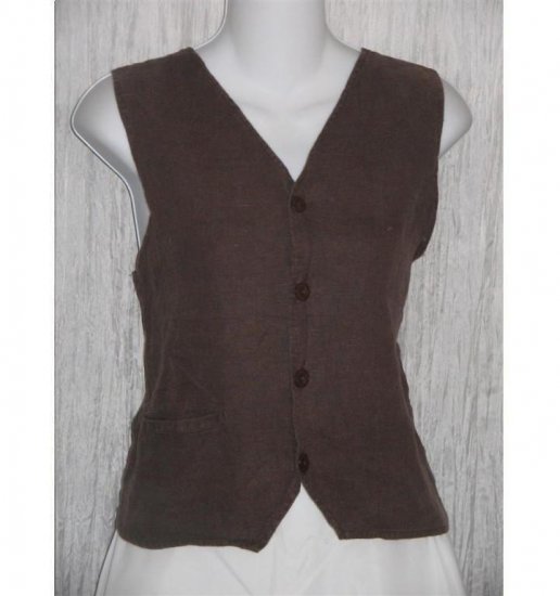 FLAX by Jeanne Engelhart Brown LINEN Pocket Vest Small S