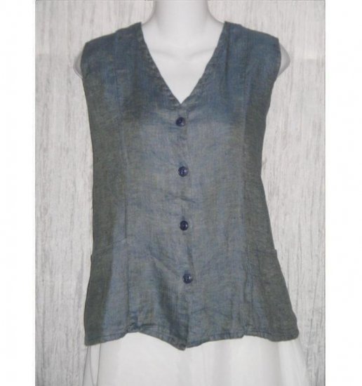 FLAX by Jeanne Engelhart Shapely Blue LINEN Vest Large L