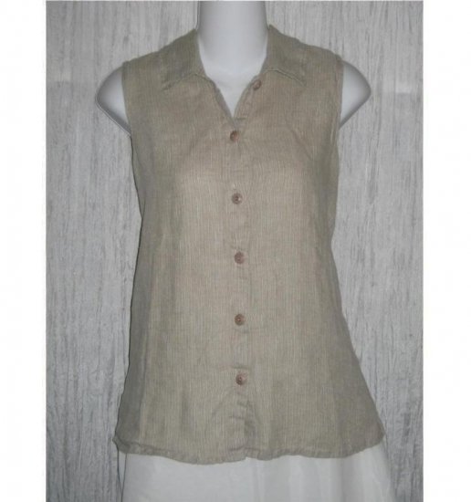 FLAX Shapely LINEN Button Shirt Tank Top Jeanne Engelhart Small S