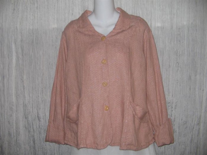 FLAX Pink Textured Linen Shapely Jacket Top Jeanne Engelhart Small S