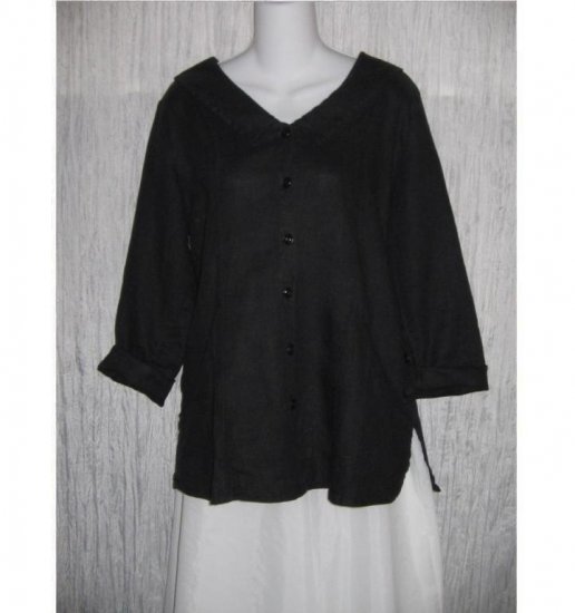 Jeanne Engelhart FLAX Black Linen Shapely Jacket Top Petite P