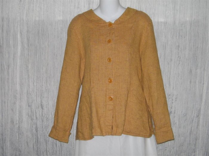FLAX Pumpkin Linen Shapely Jacket Top Jeanne Engelhart Small S