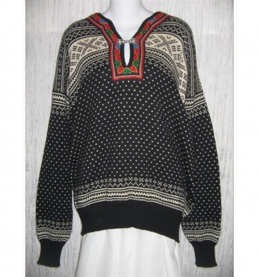 Dale of Norway Black White Toggle Clasp Wool Sweater Large L