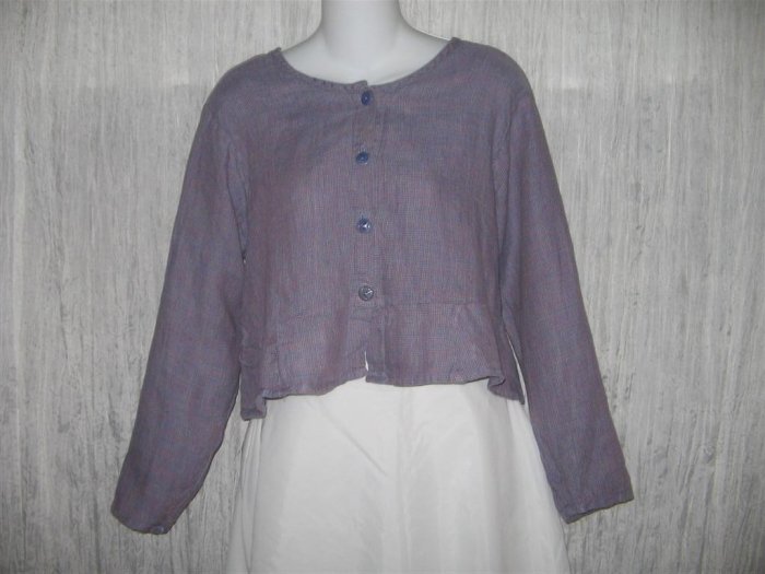 Jeanne Engelhart FLAX Shapely Purple Grid Peplum Jacket Shirt Top Petite P