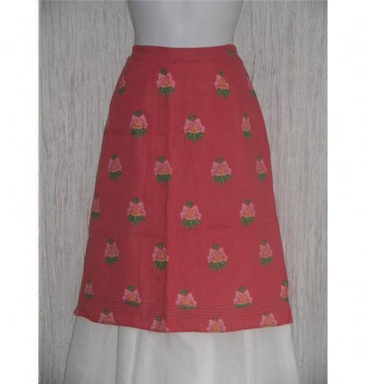 Solitaire Pink Floral LINEN Shapely Knee Skirt Large L