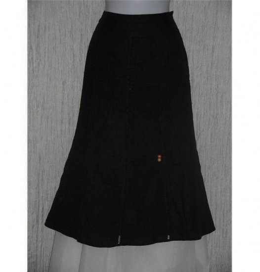 Richard Malcolm Black Linen Calf Length Drawstring Skirt Size 10