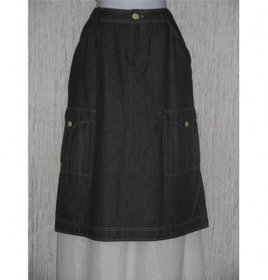 SOLITAIRE Cute Black Denim Calf Length Cargo Skirt Large L