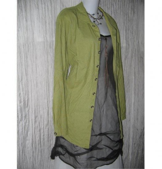 FLAX Green Corduroy Button Shirt Tunic Top Jeanne Engelhart Small S