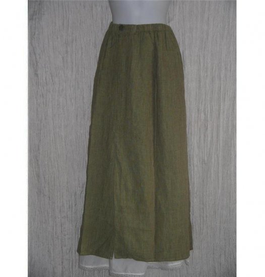 FLAX by Jeanne Engelhart Asymmetrical Green & Brown LINEN Skirt Small S