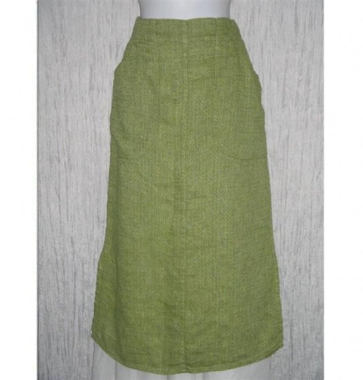 New FLAX Long Green Tweed Linen Pocket Skirt Jeanne Engelhart Petite P
