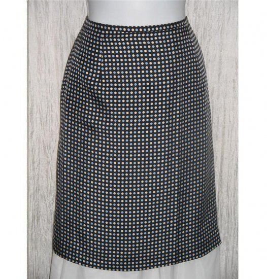 ANN TAYLOR Blue Cream Dots Short Shapely Silk Knee Skirt 10