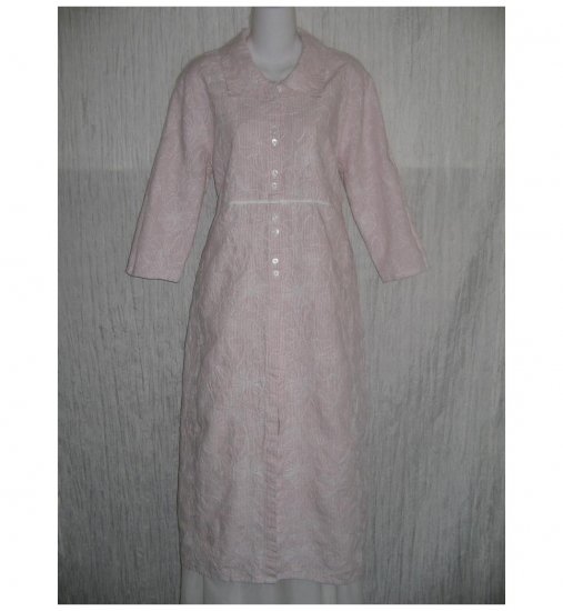 New FLAX Pink Embroidered LINEN Shapely Duster Jacket Jeanne Engelhart Small S