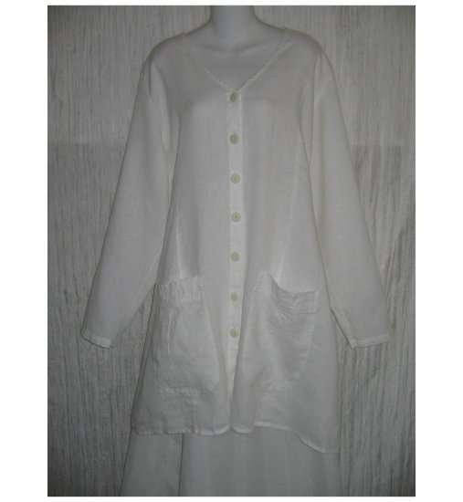 New FLAX White LINEN Shapely Tunic Top Jacket Jeanne Engelhart 1G