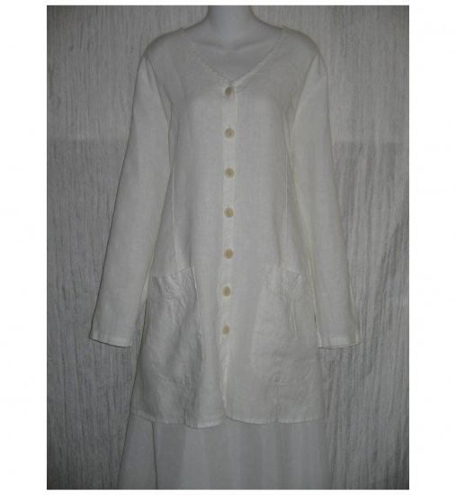 New FLAX White LINEN Shapely Tunic Top Jacket Jeanne Engelhart 1G