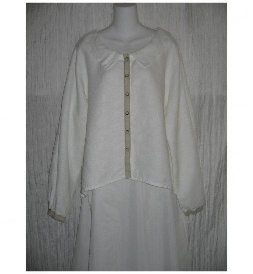 New FLAX White Textured LINEN Tunic Top Jacket Jeanne Engelhart 1G