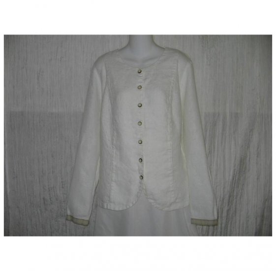 New FLAX White Textured LINEN Shapely Tunic Top Jacket Jeanne Engelhart Small