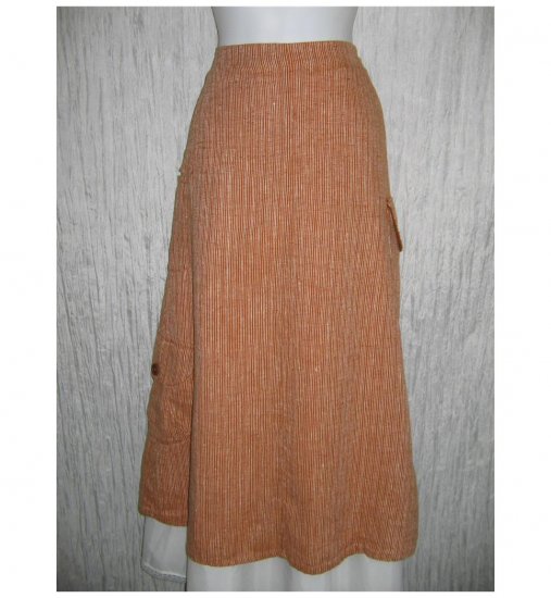 New FLAX Long Burnt Orange Striped LINEN Pocket Skirt Jeanne Engelhart Small S