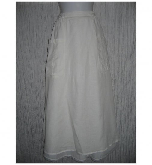 New FLAX Long & Full White LINEN Pocket Skirt Jeanne Engelhart Small S