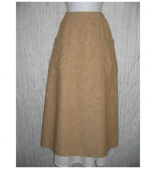 New FLAX Long & Full Toffee LINEN Pocket Skirt Jeanne Engelhart Small S
