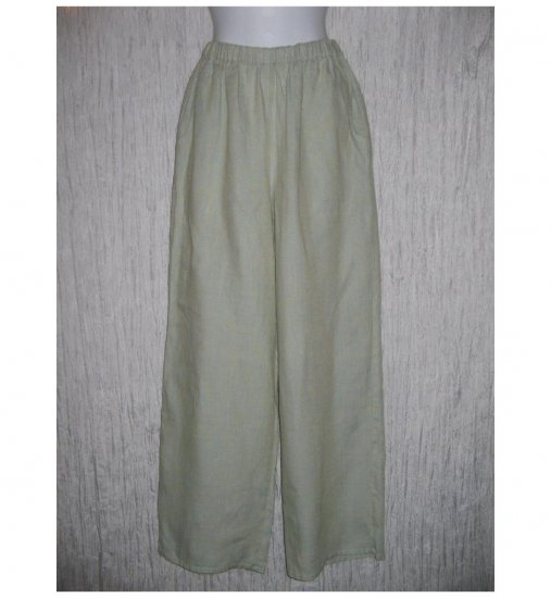 New FLAX Green Crossweave LINEN Floods Pants Jeanne Engelhart Small S