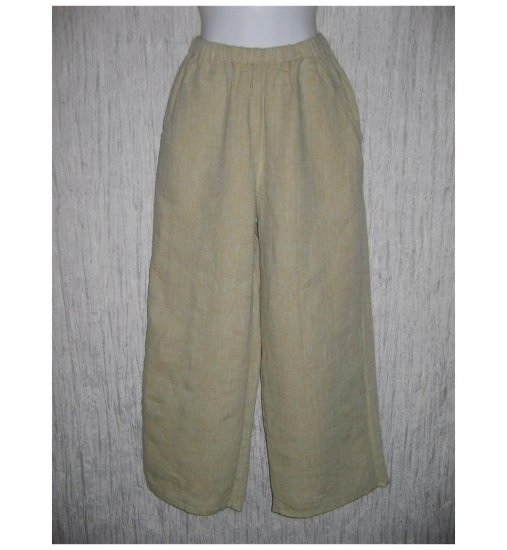 New FLAX Earthy Crossweave LINEN Floods Pants Jeanne Engelhart Small S