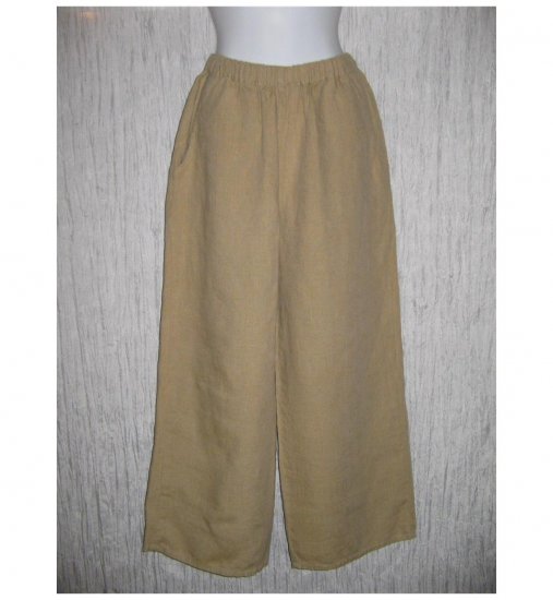 New FLAX Earthy Tan LINEN Floods Pants Jeanne Engelhart Small S