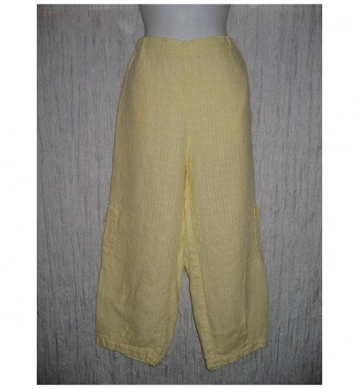 New FLAX Yellow Cropped LINEN Cargo Pants Jeanne Engelhart Small S