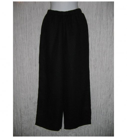 New FLAX Black Textured LINEN Floods Pants Jeanne Engelhart Small S