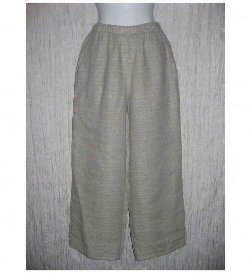New FLAX Blue Moasic LINEN Floods Pants Jeanne Engelhart Small S