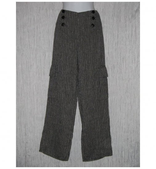 New FLAX Black Stripe LINEN Sailor Pants Jeanne Engelhart Small S