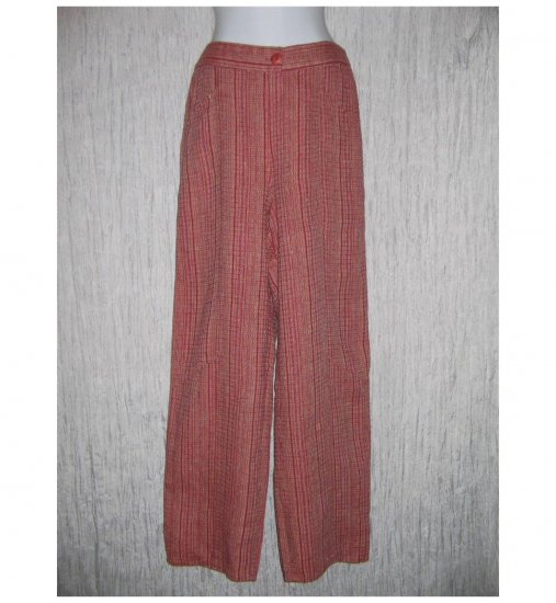 New FLAX Red Textured Long LINEN Pants Jeanne Engelhart Small S