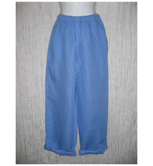 New FLAX Blue LINEN Button Tab Drawstring Pants Jeanne Engelhart Small S