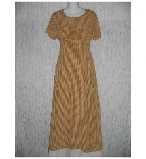 New FLAX Shapely Rust & Green Gingham Viscose Acetate Dress Jeanne Engelhart Small S