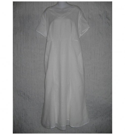New FLAX Shapely White Linen Dress Jeanne Engelhart 1 Generous 1G