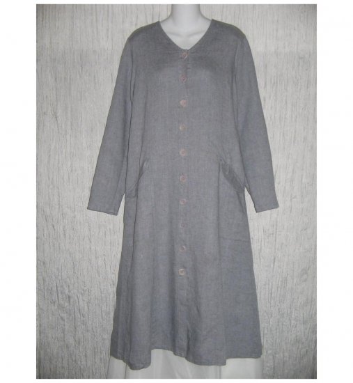 New Flax Shapely Blue LINEN Duster Dress Jacket Jeanne Engelhart Small S