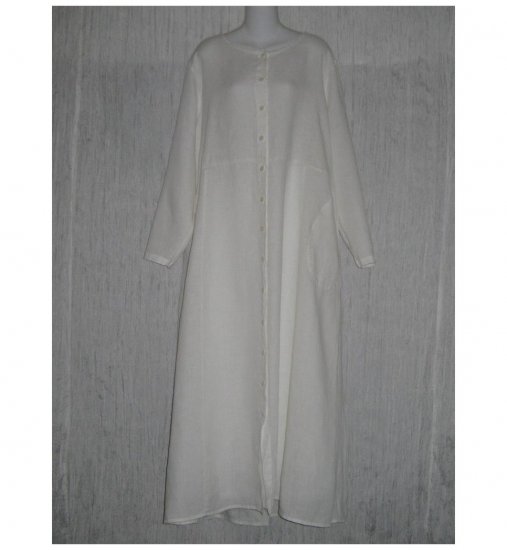 New Flax Shapely White LINEN Duster Dress Jacket Jeanne Engelhart 1 Generous 1G