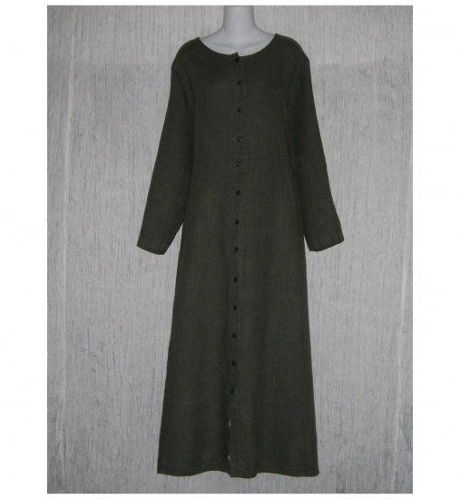 New Flax Shapely Green LINEN Duster Dress Jacket Jeanne Engelhart 1 Generous 1G