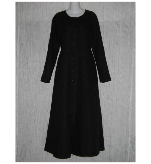New Flax Shapely Black LINEN Duster Dress Jacket Jeanne Engelhart Small S