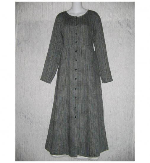 New Flax Shapely Blue Textured LINEN Duster Dress Jacket Jeanne Engelhart Small S